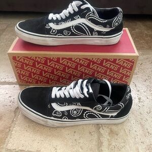 Vans Black and White Paisley Shoes